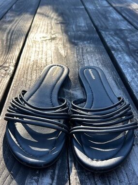 Reformation Black Multi-Strap Slide Sandals